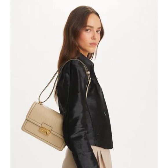 New Tory Burch T Monogram Flap Leather Shoulder Crossbody Bag In Fresh Clay - Picture 3 of 16